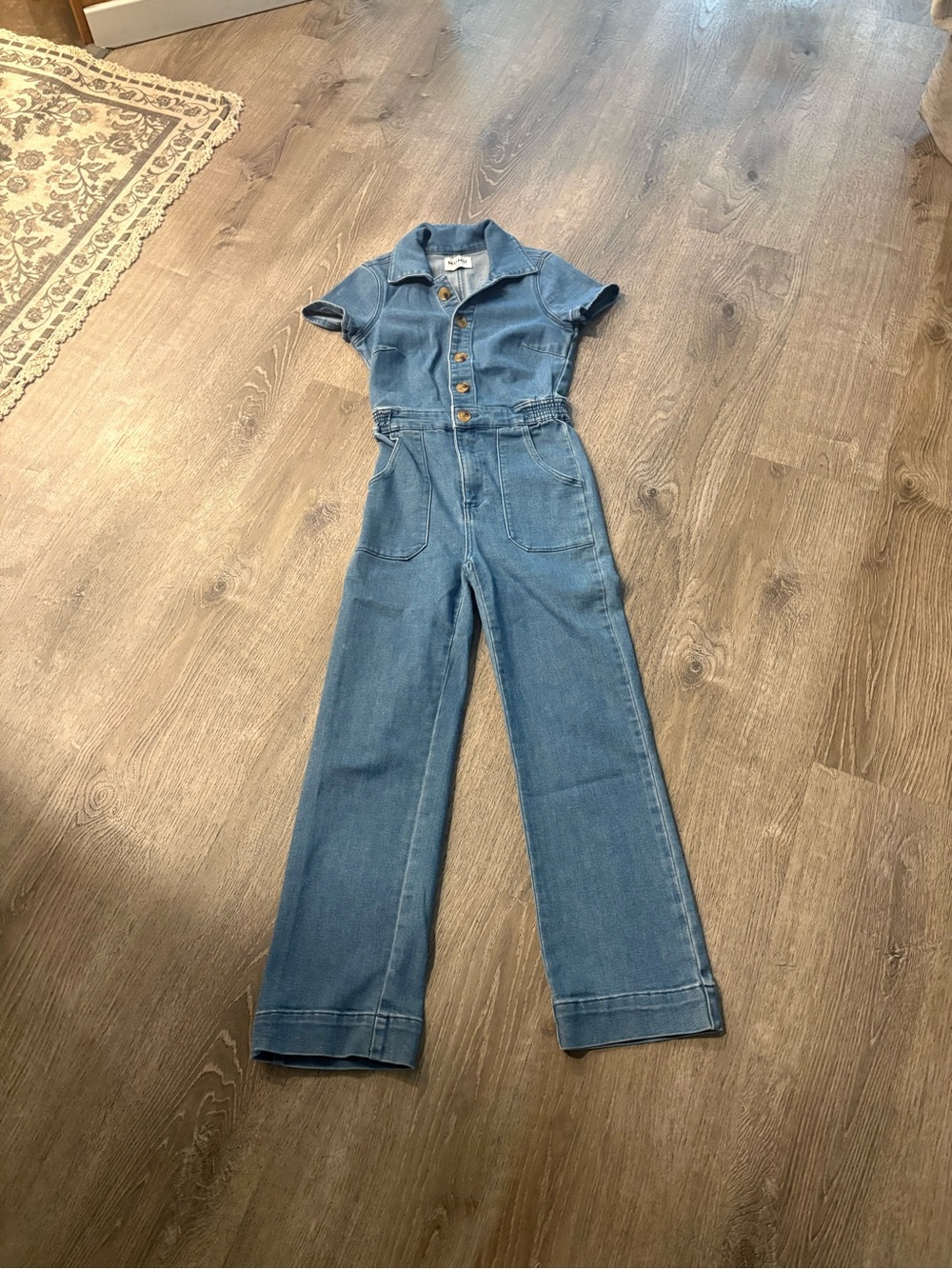 Show Me Your MuMu Light Blue Denim Short-Sleeve Jumpsuit - Picture 2 of 6